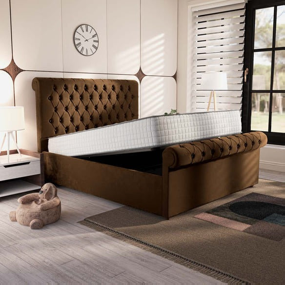 Berlin Upholstered Ottoman Bed - Mocca Plush Velvet