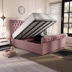Berlin Upholstered Ottoman Bed - Pink Plush Velvet