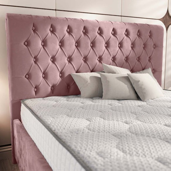 Berlin Upholstered Ottoman Bed - Pink Plush Velvet