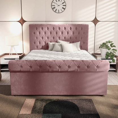 Berlin Upholstered Ottoman Bed - Pink Plush Velvet