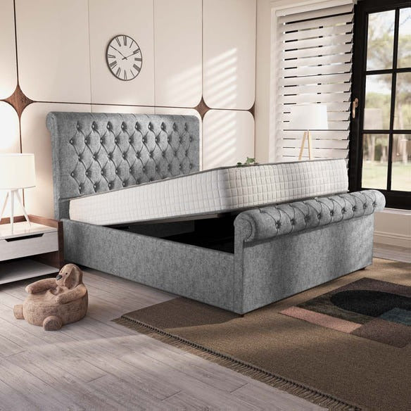Berlin Upholstered Ottoman Bed - Silver Chenille