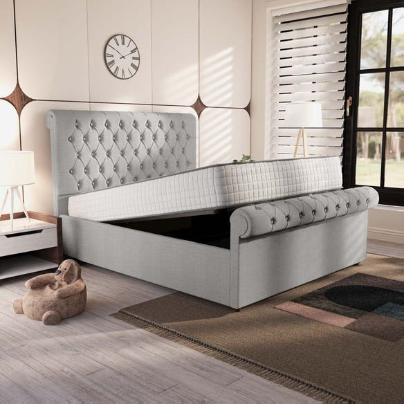 Berlin Upholstered Ottoman Bed - Silver Linoso