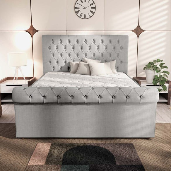 Berlin Upholstered Ottoman Bed - Silver Linoso