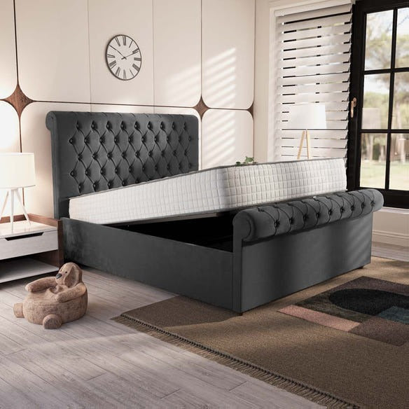 Berlin Upholstered Ottoman Bed - Steel Plush Velvet