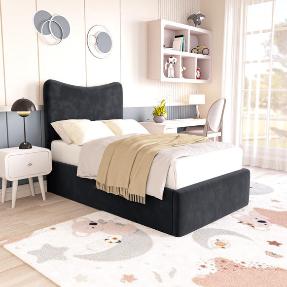 Cairo Kids Upholstered Bed - Black Plush Velvet