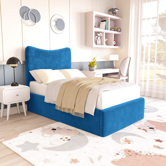 Cairo Kids Upholstered Bed - Blue Plush Velvet