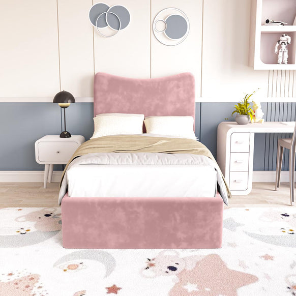 Cairo Kids Upholstered Bed - Pink Plush Velvet