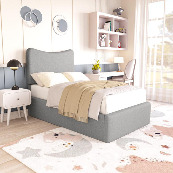 Cairo Kids Upholstered Bed - Silver Linoso