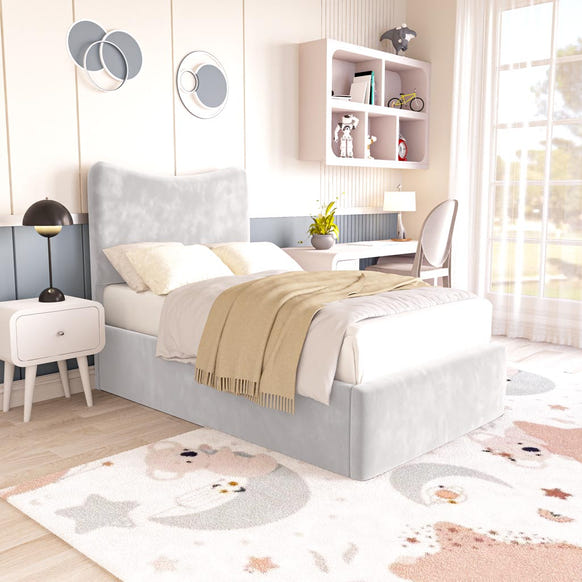 Cairo Kids Upholstered Bed - Silver Plush Velvet