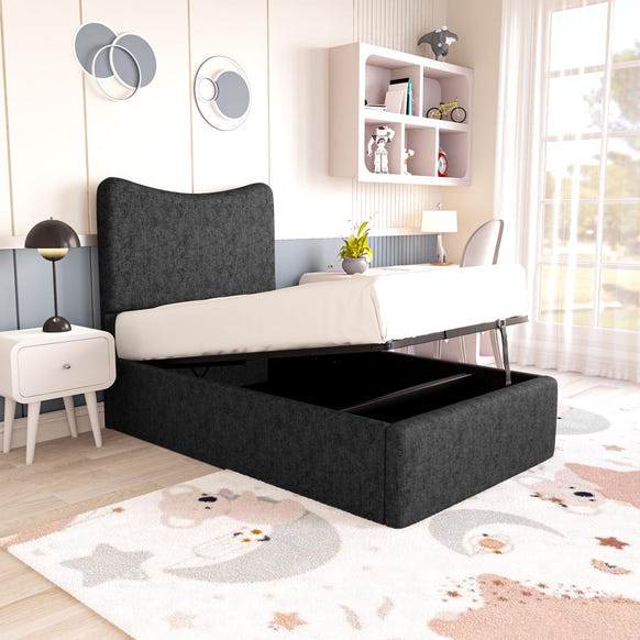 Cairo Kids Upholstered Ottoman Bed - Black Chenille