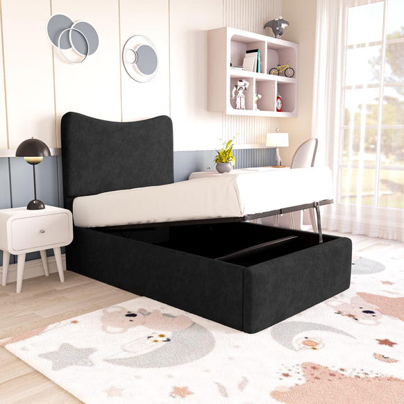 Cairo Kids Upholstered Ottoman Bed - Black Naples