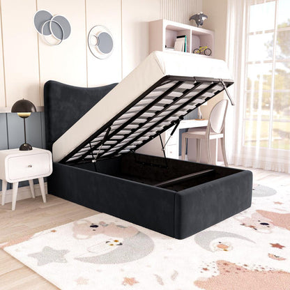 Cairo Kids Upholstered Ottoman Bed - Black Plush Velvet