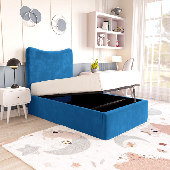 Cairo Kids Upholstered Ottoman Bed - Blue Plush Velvet
