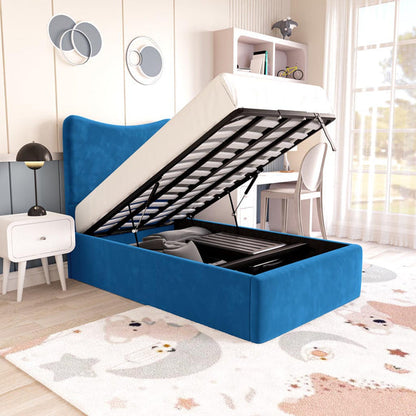 Cairo Kids Upholstered Ottoman Bed - Blue Plush Velvet