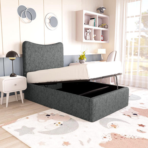 Cairo Kids Upholstered Ottoman Bed - Charcoal Chenille