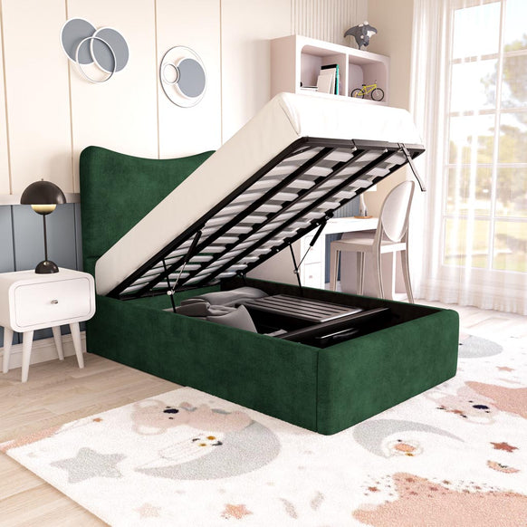 Cairo Kids Upholstered Ottoman Bed -  Emerald Coniston
