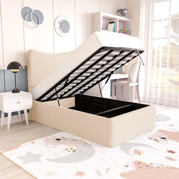 Cairo Kids Upholstered Ottoman Bed - Cream Boucle
