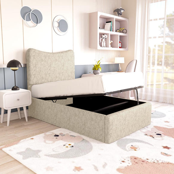 Cairo Kids Upholstered Ottoman Bed - Cream Chenille