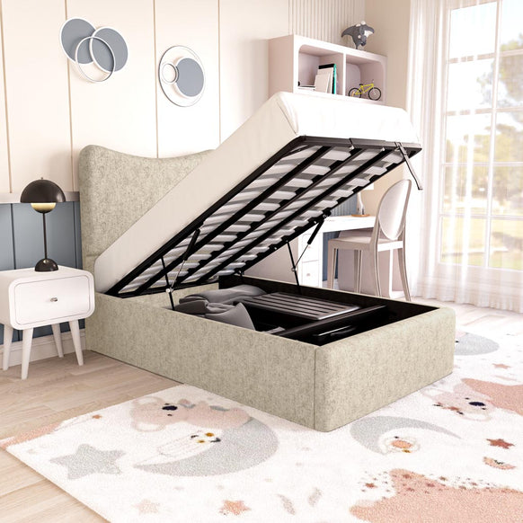 Cairo Kids Upholstered Ottoman Bed - Cream Chenille