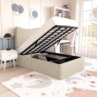 Cairo Kids Upholstered Ottoman Bed - Cream Chenille