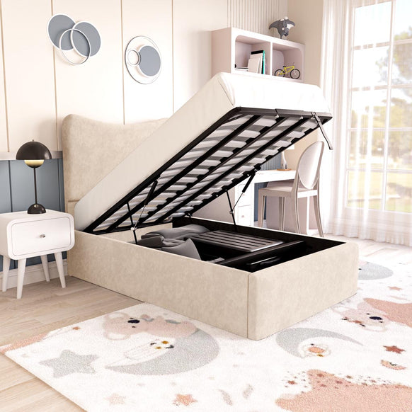 Cairo Kids Upholstered Ottoman Bed - Cream Naples