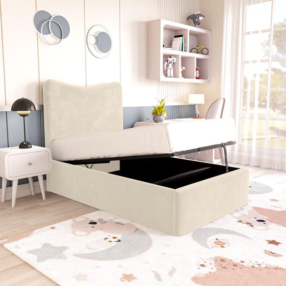 Cairo Kids Upholstered Ottoman Bed - Cream Plush Velvet