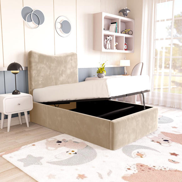 Cairo Kids Upholstered Ottoman Bed - Mink Plush Velvet