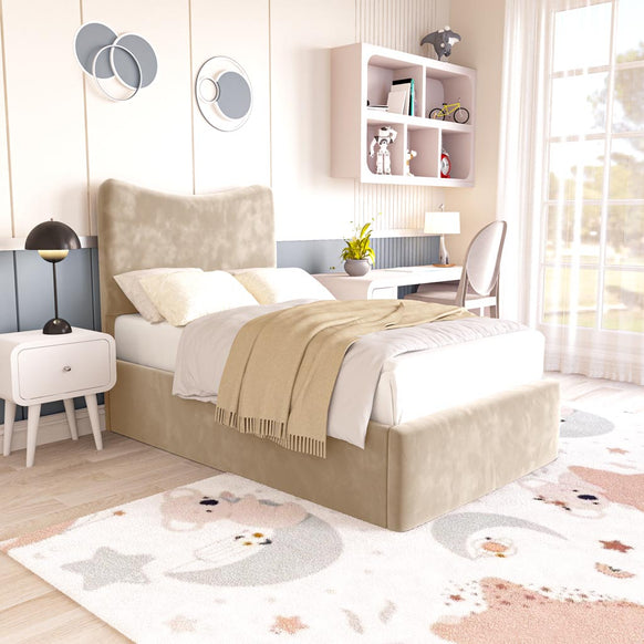 Cairo Kids Upholstered Ottoman Bed - Mink Plush Velvet