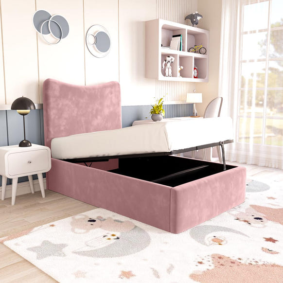 Cairo Kids Upholstered Ottoman Bed - Pink Plush Velvet