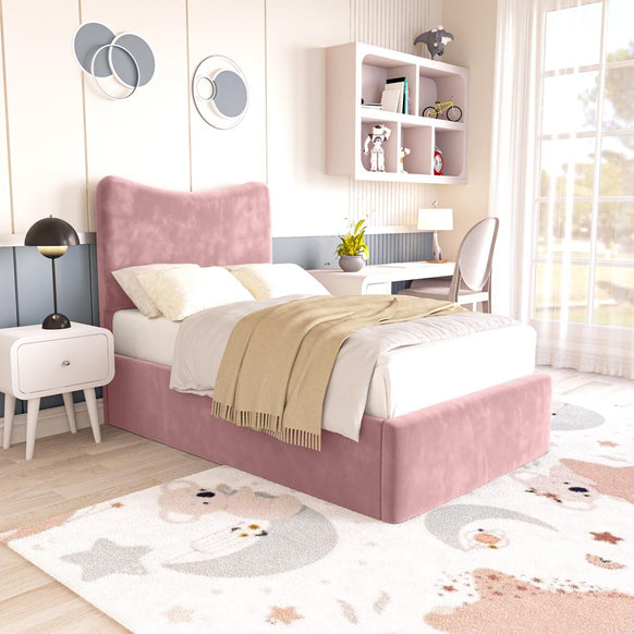 Cairo Kids Upholstered Ottoman Bed - Pink Plush Velvet