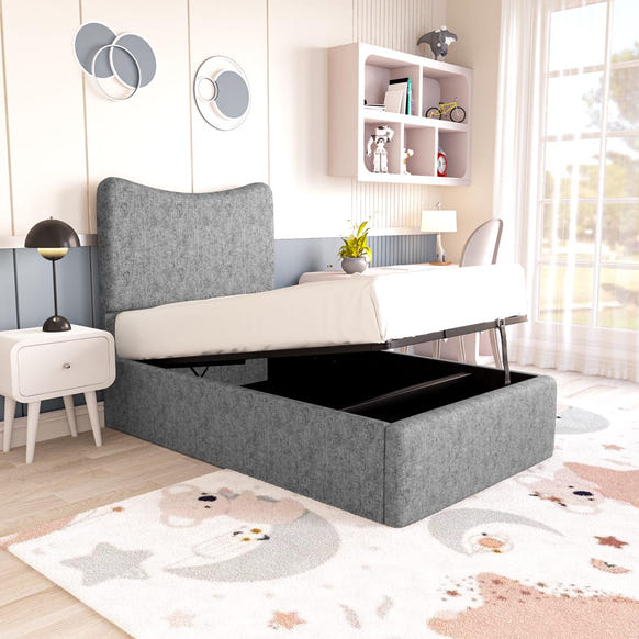 Cairo Kids Upholstered Ottoman Bed - Silver Chenille