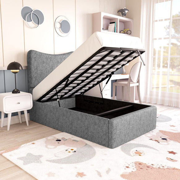 Cairo Kids Upholstered Ottoman Bed - Silver Chenille