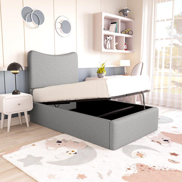 Cairo Kids Upholstered Ottoman Bed - Silver Linoso