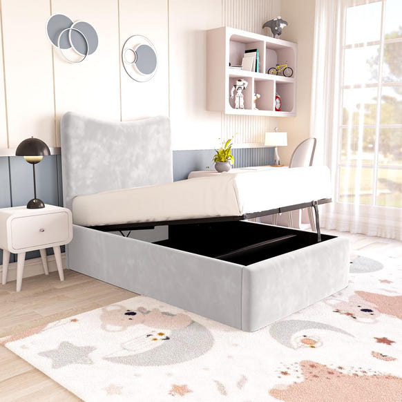 Cairo Kids Upholstered Ottoman Bed - Silver Plush Velvet