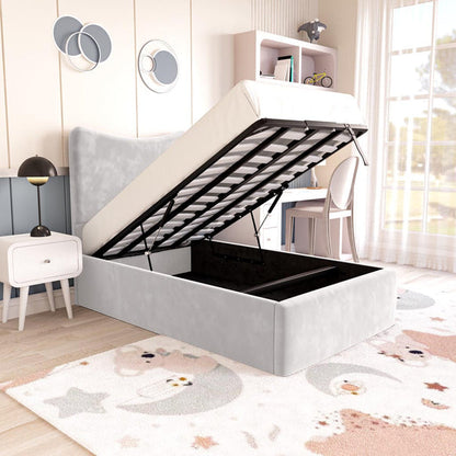 Cairo Kids Upholstered Ottoman Bed - Silver Plush Velvet