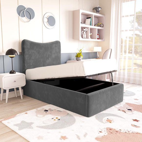 Cairo Kids Upholstered Ottoman Bed - Steel Plush Velvet