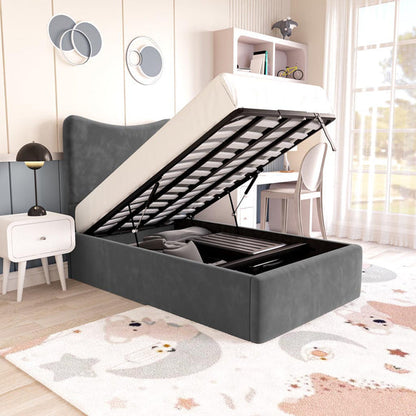 Cairo Kids Upholstered Ottoman Bed - Steel Plush Velvet