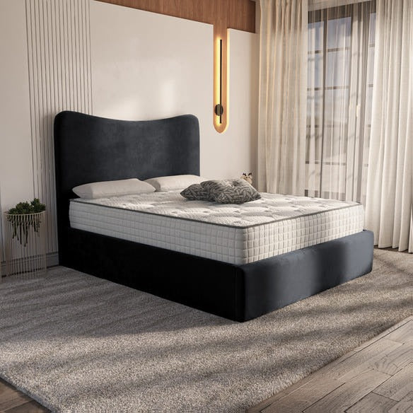 Cairo Upholstered Bed - Black Plush Velvet