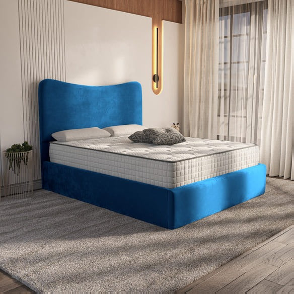 Cairo Upholstered Bed - Blue Plush Velvet