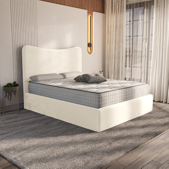 Cairo Upholstered Bed - Cream Plush Velvet