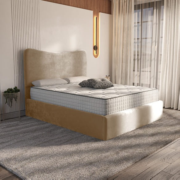 Cairo Upholstered Bed - Mink Plush Velvet