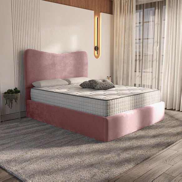 Cairo Upholstered Bed - Pink Plush Velvet