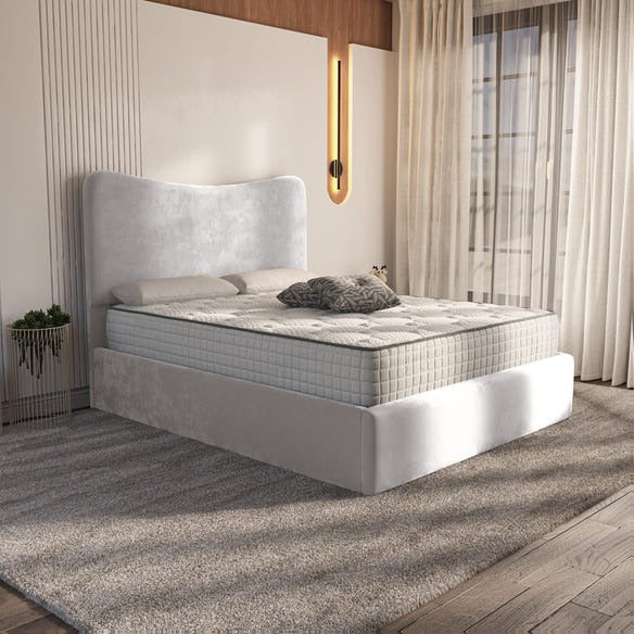 Cairo Upholstered Bed - Silver Plush Velvet