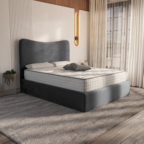 Cairo Upholstered Bed - Steel Plush Velvet