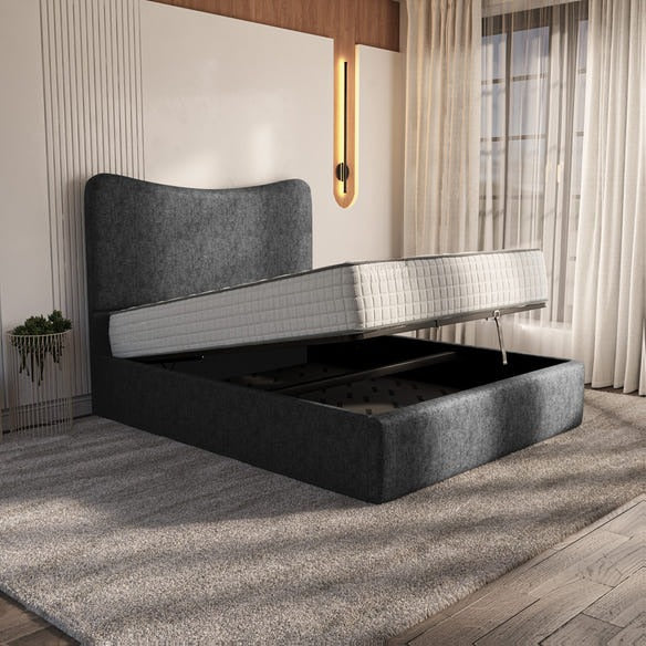 Cairo Upholstered Ottoman Bed - Black Chenille