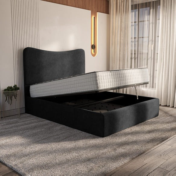 Cairo Upholstered Ottoman Bed - Black Naples