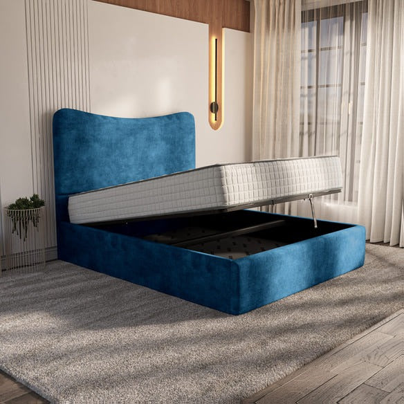 Cairo Upholstered Ottoman Bed - Blue Coniston