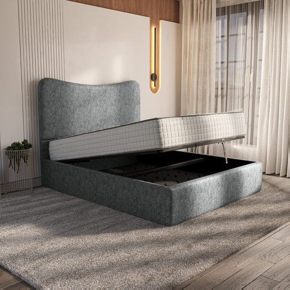 Cairo Upholstered Ottoman Bed - Charcoal Chenille