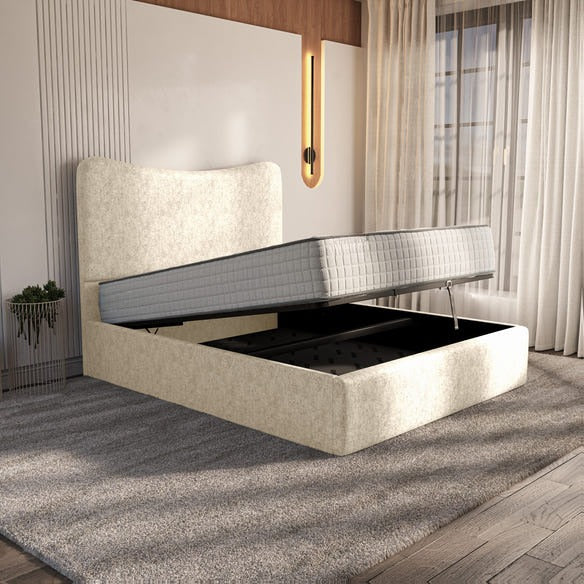 Cairo Upholstered Ottoman Bed - Cream Chenille