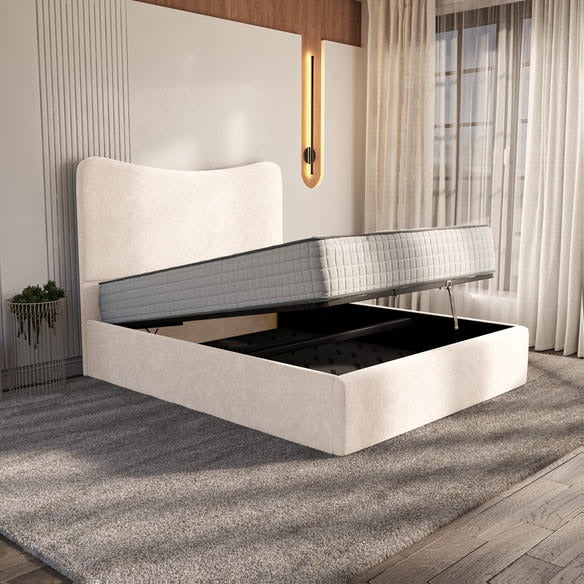Cairo Upholstered Ottoman Bed - Cream Naples